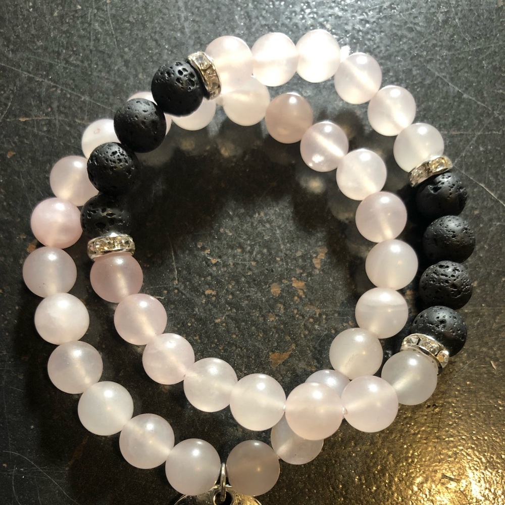 Rose Quartz and lava bead bracelets
